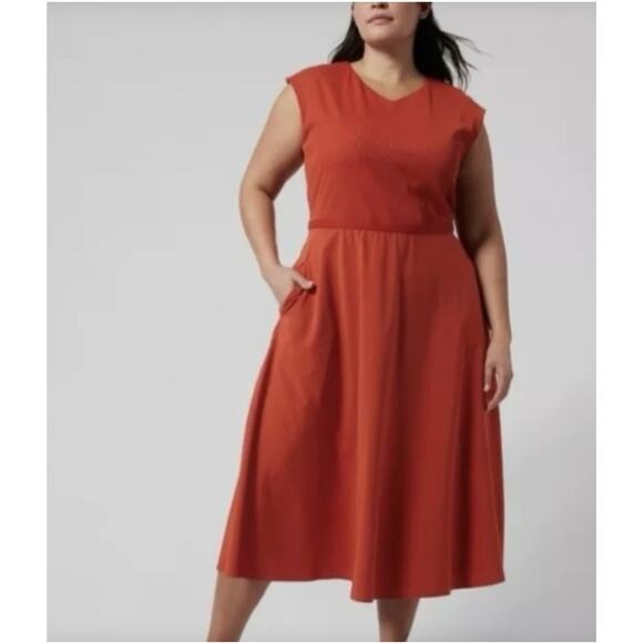 Athleta Long Brick Terra Cotta Dress Back Cut Out 3X Flowy Comfortable Athletic - Picture 9 of 12